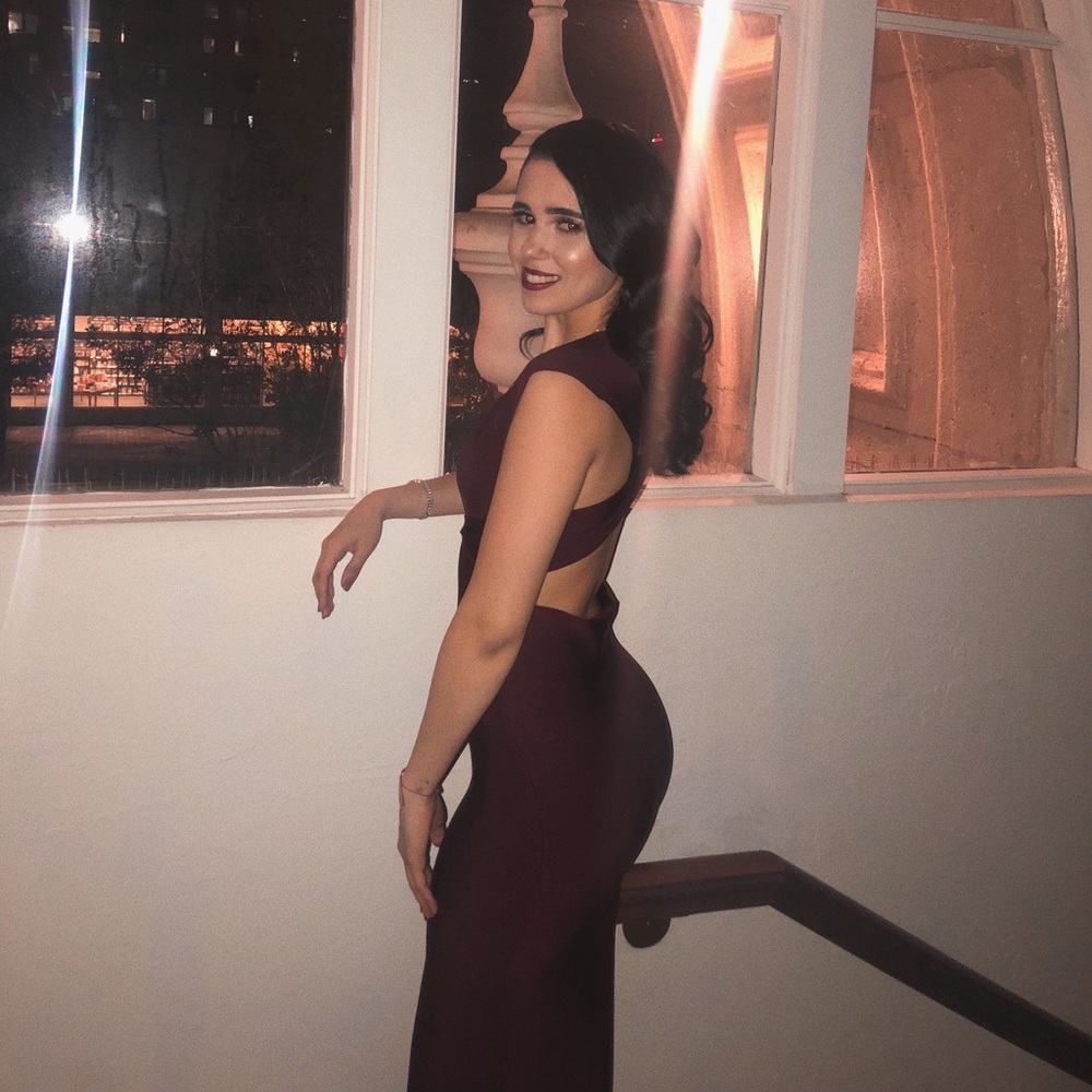 Plum Plunge Neck Bandage Maxi Dress